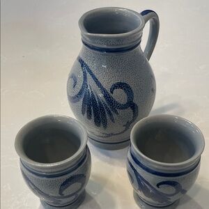Elegant Blue and Gray Ceramic Pitcher Set by Gerzit and made in Germany